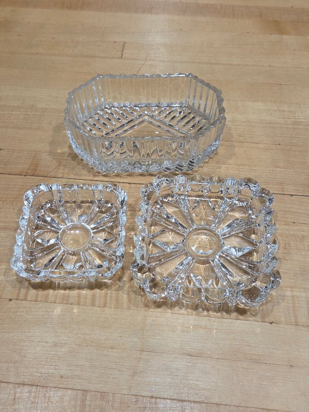 Vintage Anchor Hocking Windsor Clear Glass Ashtray and Box 3 Piece Set
